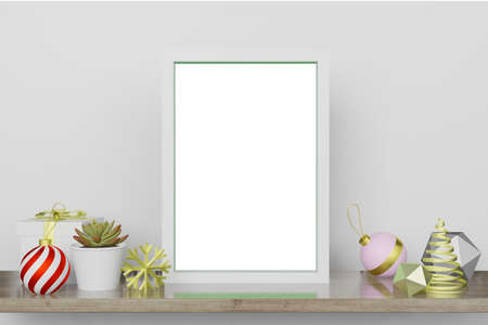 3d rendering illustration of frame poster mockup in modern interior background in christmas new year...