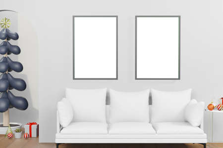 3d rendering illustration of frame poster mockup in modern interior background in christmas new year...