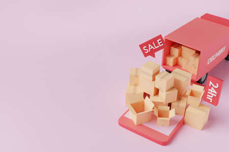 delivery to home from online shopping in 3D illustration rendering