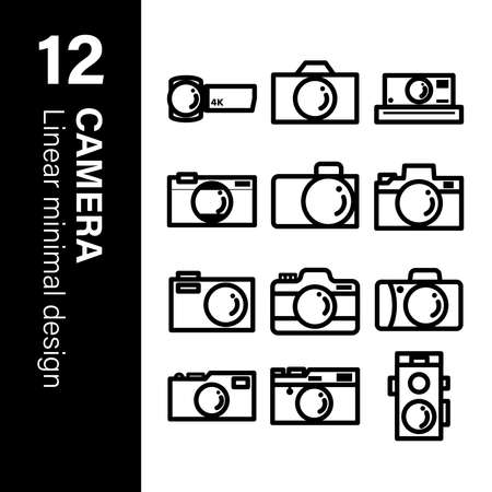 set of camera or video recorder icon in minimal styleのイラスト素材