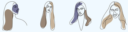 continuous one line hand drawing of woman face line art feminine isolated for decorationのイラスト素材