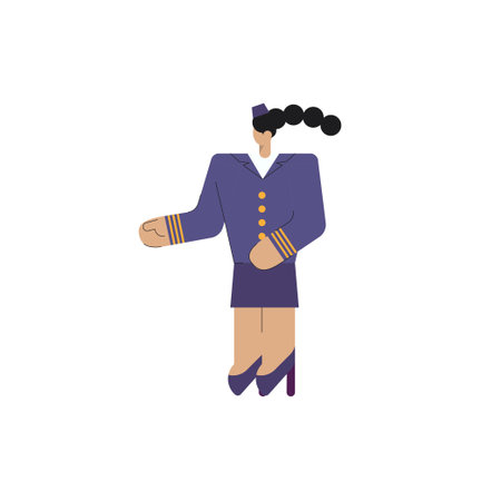 flight attendant air hostess ground service doing her duty boarding airplane in airport departure terminalのイラスト素材
