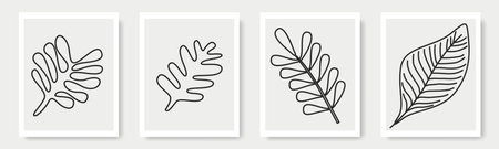 hand drawn shapes and floral design elements. Exotic jungle leaves. Abstract contemporary modern trendy illustrations element iconのイラスト素材