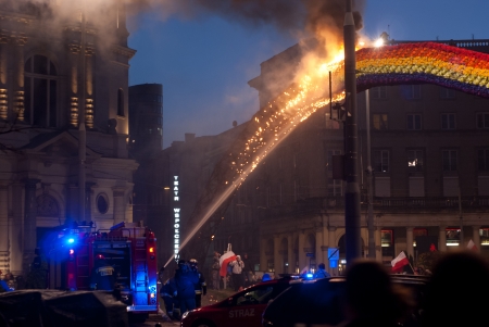 WARSAW, Poland, Monday, 11th November 2013  Art installation â€“ The Rainbow in Savior Square...