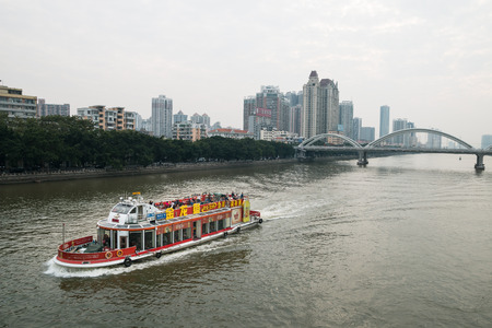Guangzhou,China - Jan,10,2015: Ship on the zhujiang river in guangzhou china.のeditorial素材