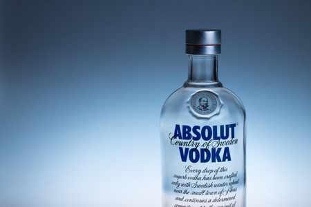 Guangzhou,China - October 6,2014:Bottle of Swedish vodka Absolut.のeditorial素材