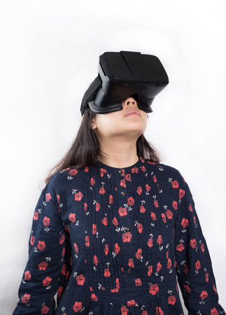 Asian girl using VR glassesの写真素材