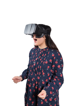 Asian girl using VR glassesの写真素材