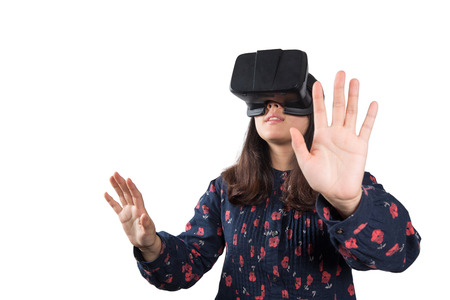 Asian girl using VR glassesの写真素材