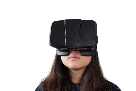 Asian girl using VR glassesの写真素材
