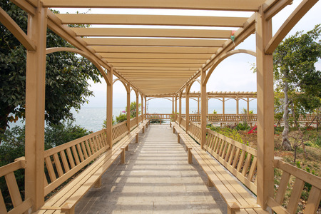 Planks way beside the seaの写真素材