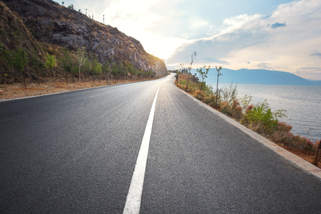 highway beside the seaの写真素材