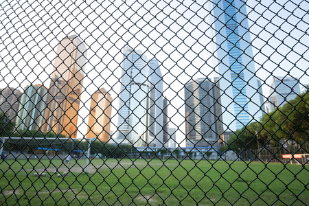 football field in modern city