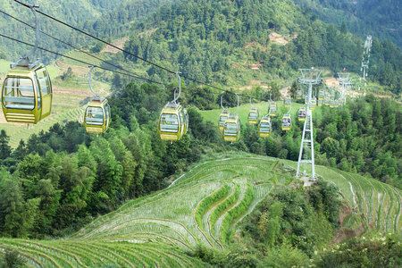 Cable car on terraced mountainのeditorial素材
