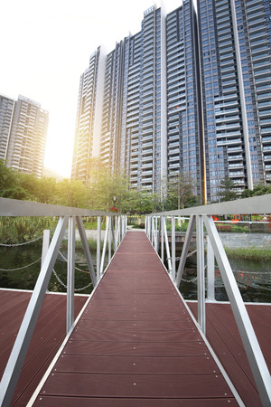 Footbridge with buildingのeditorial素材