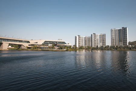 Buildings beside the riverの写真素材