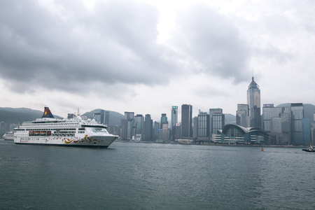 hongkong,china - may,12,2017:cruise ship in hongkong victoria harbor,this is busy harbor in asia.のeditorial素材