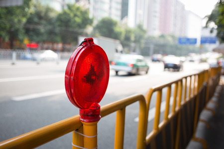 Construction light on the city roadの写真素材