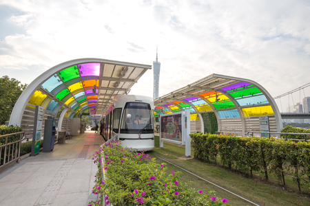 guangzhou,china - Nov,4,2017:Tram in guangzhou china,this tram is from Pazhou bound for canton tower east.のeditorial素材