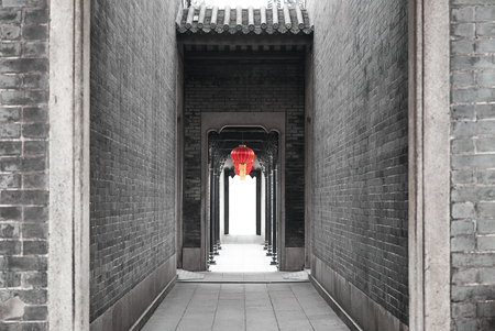 pathway in the old buildingの写真素材