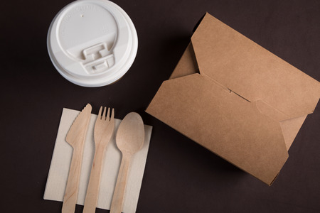 disposable table wares on tableの写真素材