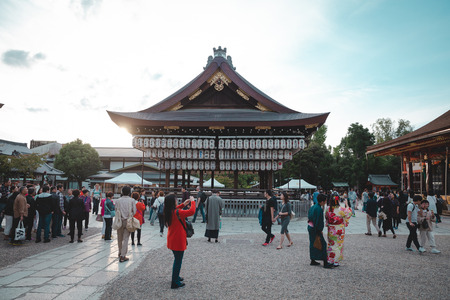 kyoto,japan - oct,14,2018:many paper landerns in the yasaka shrine.