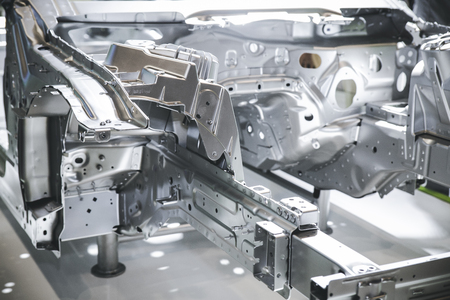 silver colors  car body in factoryの写真素材