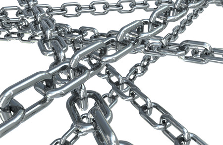 Iron chains on white backgroundの写真素材