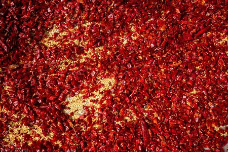 chinese dry red pepper on the groundの写真素材