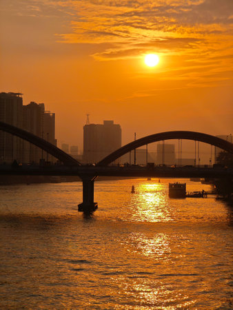 Beautiful sunset in Guangzhou China.の写真素材