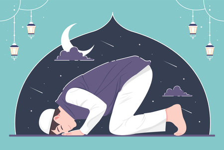 Muslim praying character illustrationのイラスト素材