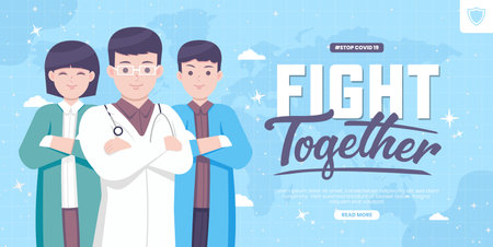 Fight together against covid 19 concept bannerのイラスト素材