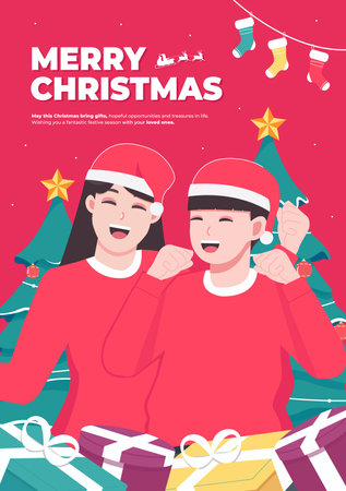 Merry Christmas vector concept illustrationのイラスト素材