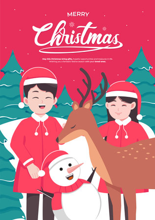 Merry Christmas vector concept illustrationのイラスト素材