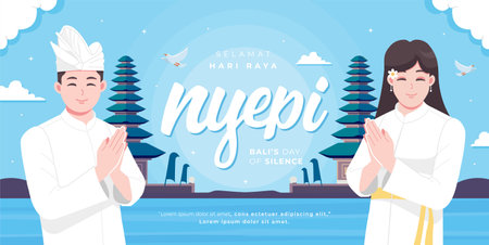 Happy Nyepi day means Bali day of silence concept illustrationのイラスト素材