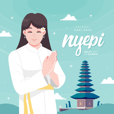 Happy Nyepi day means Bali day of silence concept illustrationのイラスト素材