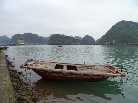 wood boat in vietnamの写真素材