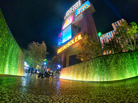 nice colors in the dark of a crazy city in nevada, casinos, hotels, resorts and much more thinks hidden under this shinny cityのeditorial素材