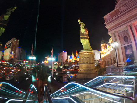 nice colors in the dark of a crazy city in nevada, casinos, hotels, resorts and much more thinks hidden under this shinny cityのeditorial素材