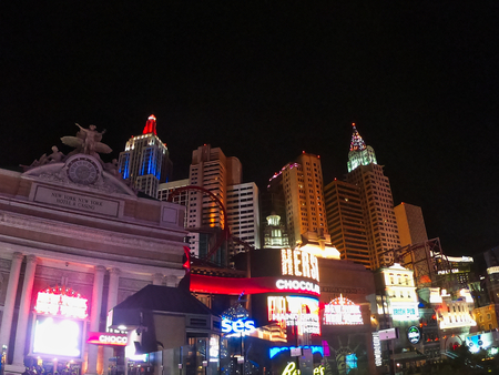 nice colors in the dark of a crazy city in nevada, casinos, hotels, resorts and much more thinks hidden under this shinny cityのeditorial素材