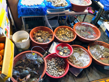 great and fantastic street food from south korea in seoulの写真素材
