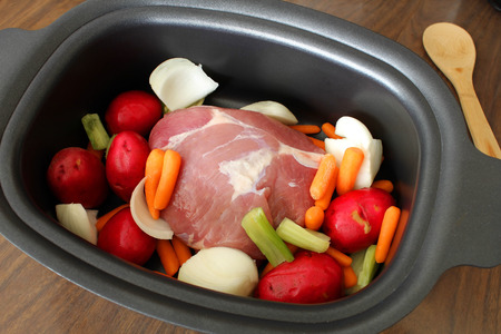 Pork Roast in pot with vegetables の写真素材