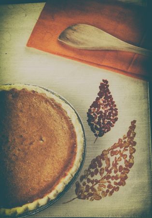 Pumpkin pie on Autumn table setting.の写真素材