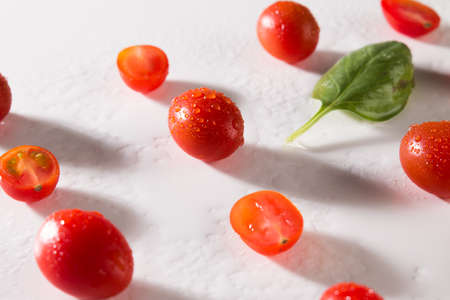Colored organic cherry tomatoes grown in a home garden, Quito, Ecuador.の写真素材