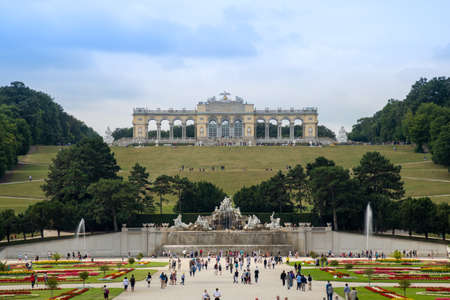 Vienna, Austria - June 30 2018: Gloriette monument with park of "Schonbrunn" palace (SchÃ¶nbrunn Palace)のeditorial素材