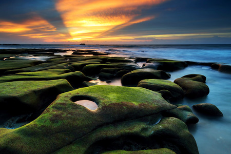 beautiful sunset on the beach Tindakon Dazang Kudat, Sabahの写真素材