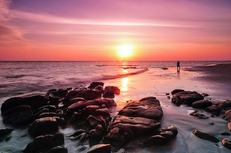 Seascape during sundown. Beautiful natural summer seascape.の写真素材