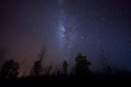 dark night sky with many stars. Milky way on the space backgroundの写真素材
