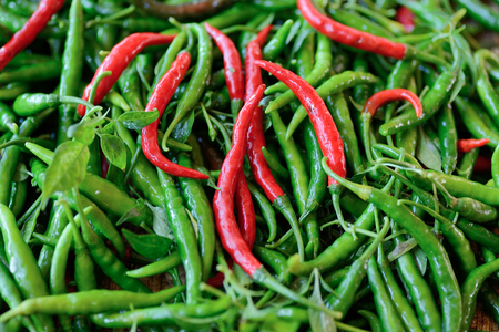 Close up of red hot chili peppersの写真素材