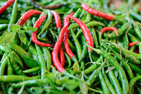 Close up of red hot chili peppersの写真素材